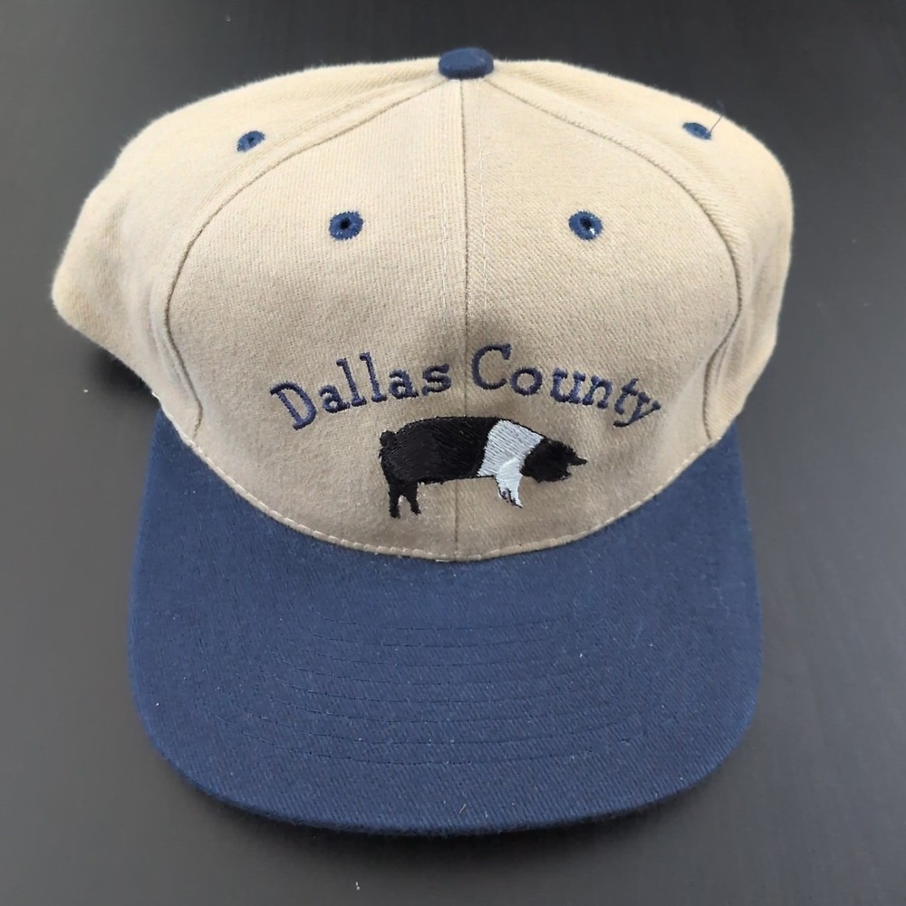 Dallas County Iowa Hog Hat Agriculture Snapback Tan With Blue‎ Brim OSFM